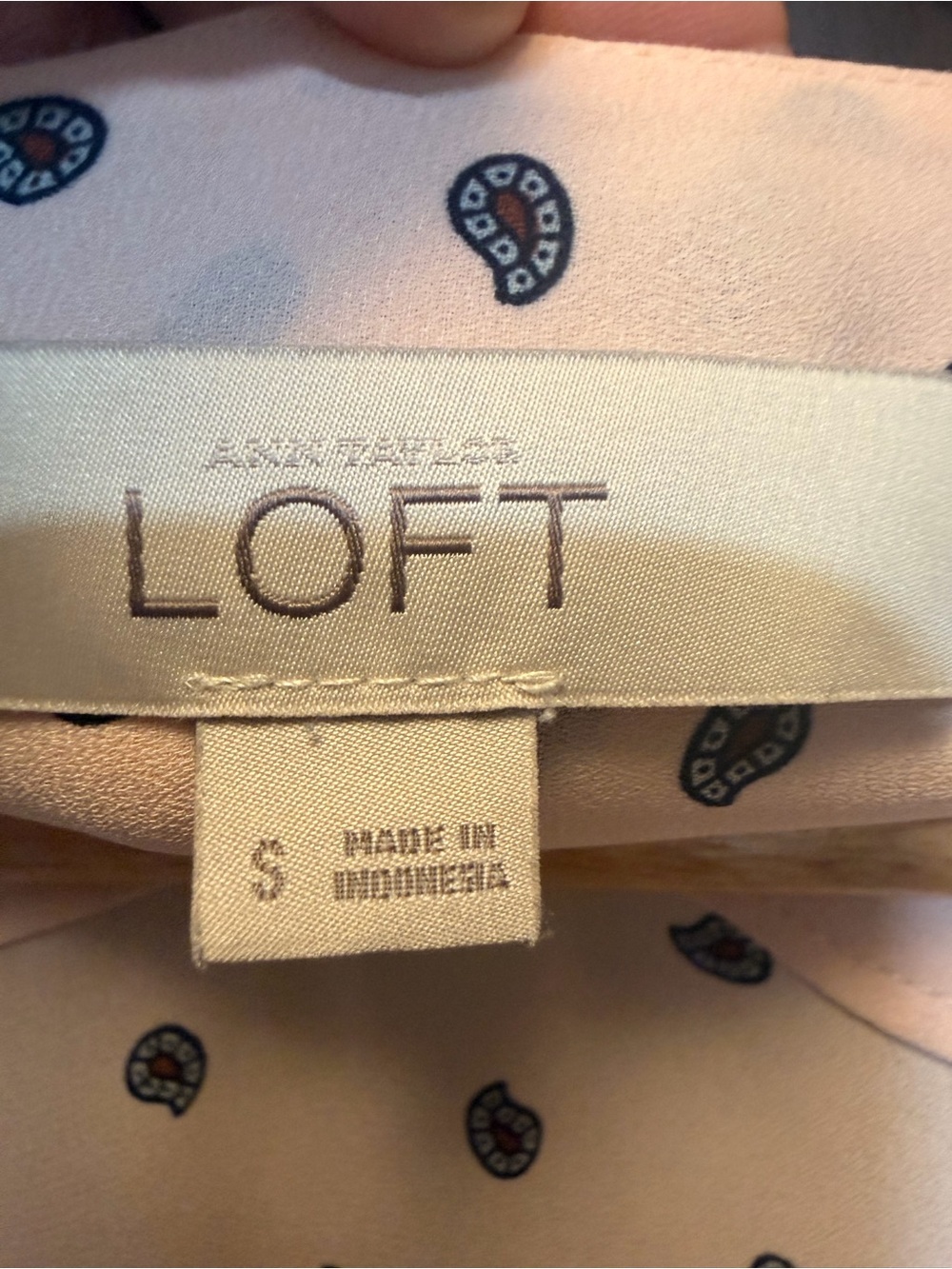 LOFT Light Pink Blouse with Navy Dot Print - Picture 2 of 7